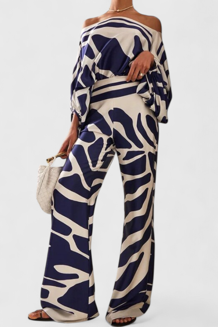 Sybella Conjunto Estampado de Dos Piezas con Pantalones de Pierna Ancha.