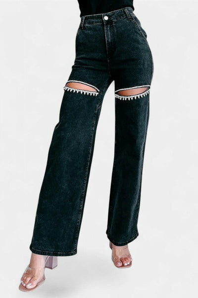 Effie Jeans Ripped Straight-Leg con Rhinestones.