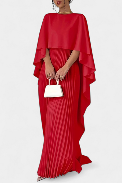 Belen Vestido Maxi de Cuello Alto con Pliegues y Mangas de Volante.