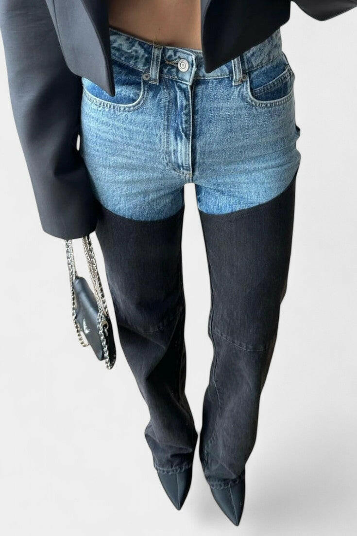 Mijie Jeans de tiro alto con patchwork y pierna recta.