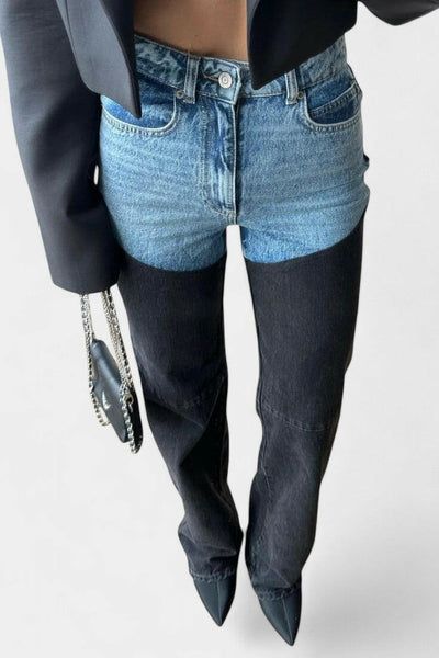 Mijie Jeans de tiro alto con patchwork y pierna recta.