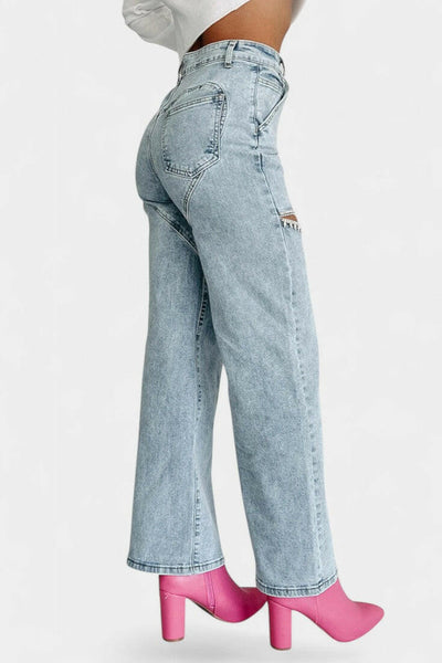 Effie Jeans Ripped Straight-Leg con Rhinestones.