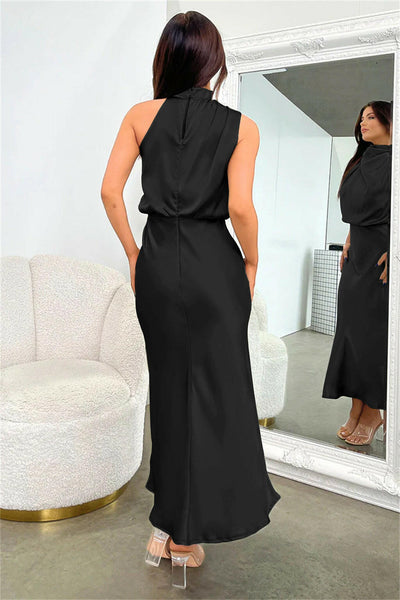 Valeria™ | Vestido Largo de Satén con Cuello Halter.