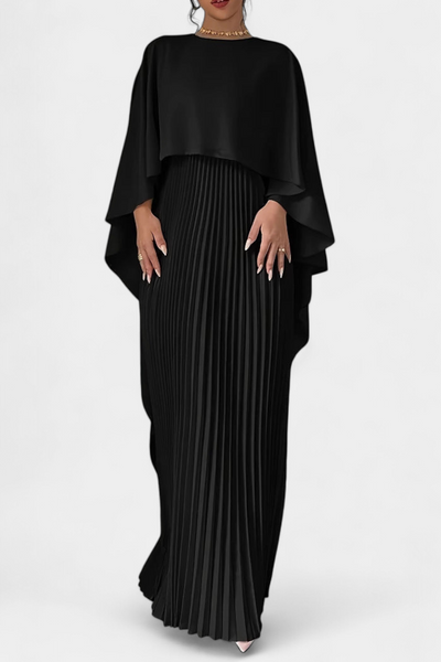 Belen Vestido Maxi de Cuello Alto con Pliegues y Mangas de Volante.