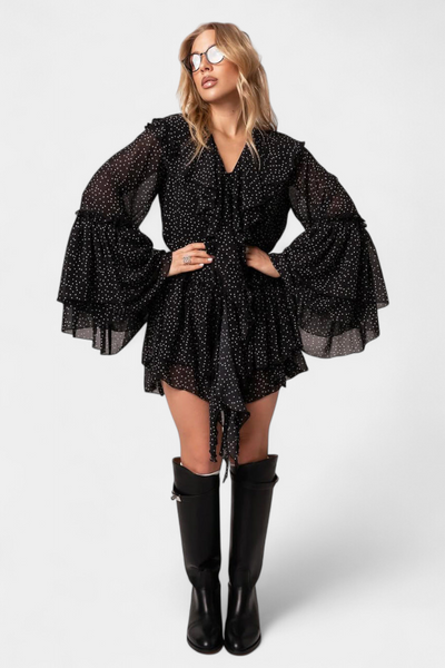 Alida Vestido Mini de Chifón con Lunares.