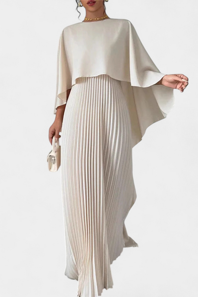 Belen Vestido Maxi de Cuello Alto con Pliegues y Mangas de Volante.
