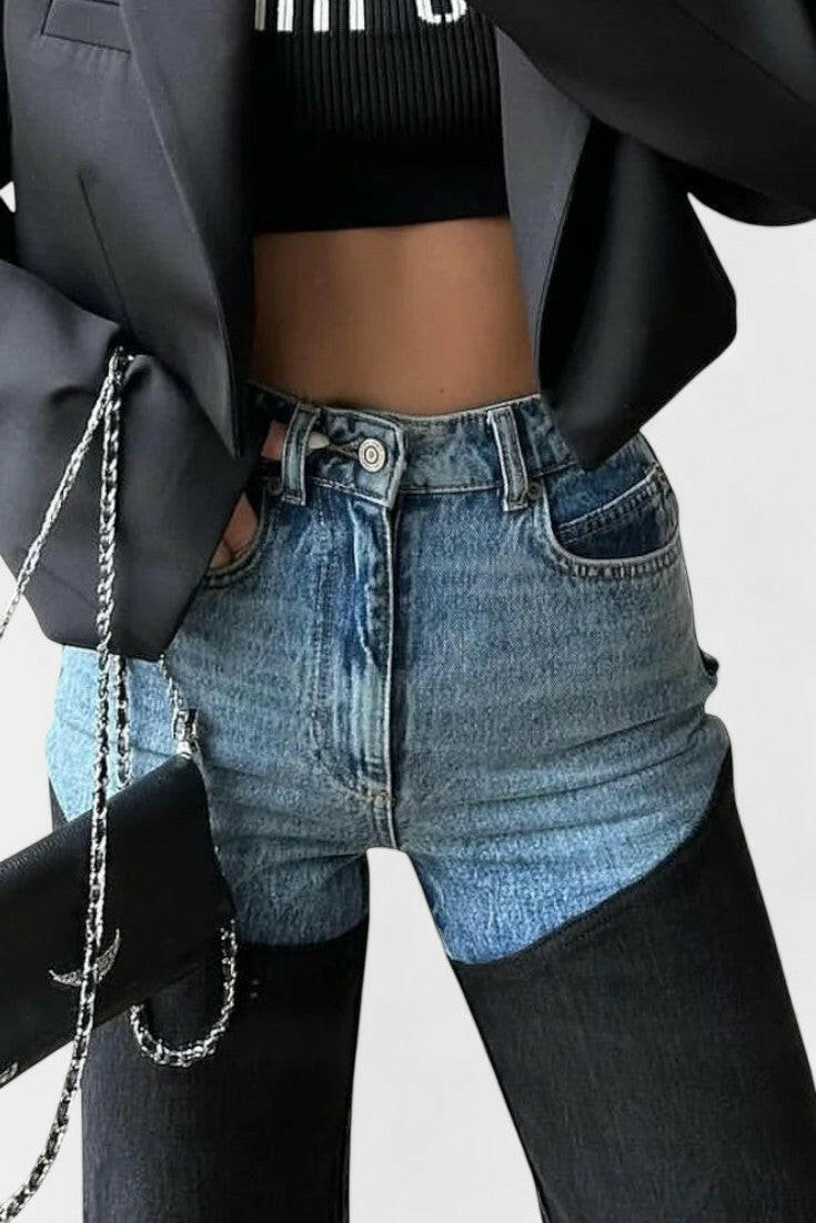 Mijie Jeans de tiro alto con patchwork y pierna recta.