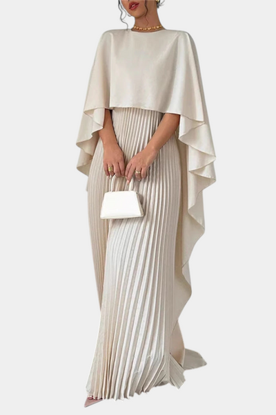 Belen Vestido Maxi de Cuello Alto con Pliegues y Mangas de Volante.