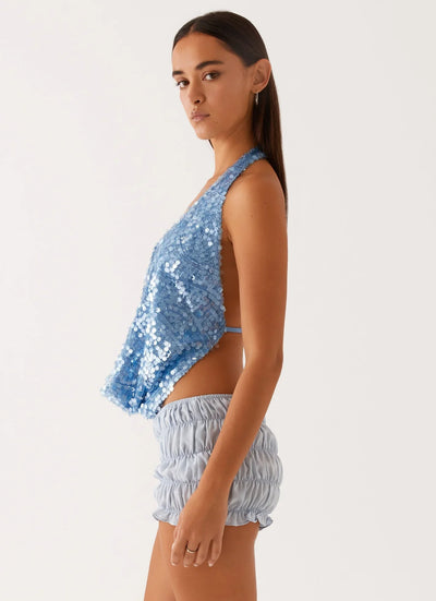 LUNA Blu Cowl Top.