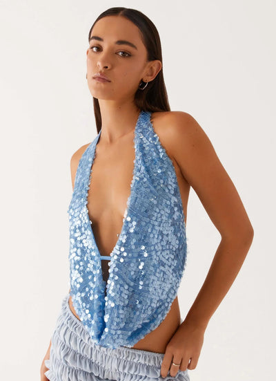 LUNA Blu Cowl Top.