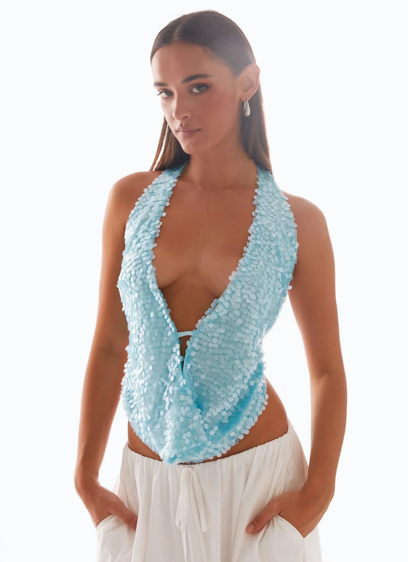 LUNA Azzurro Cowl Top.