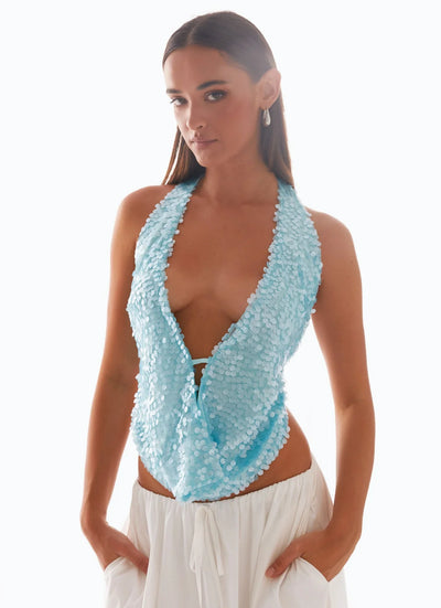 LUNA Azzurro Cowl Top.