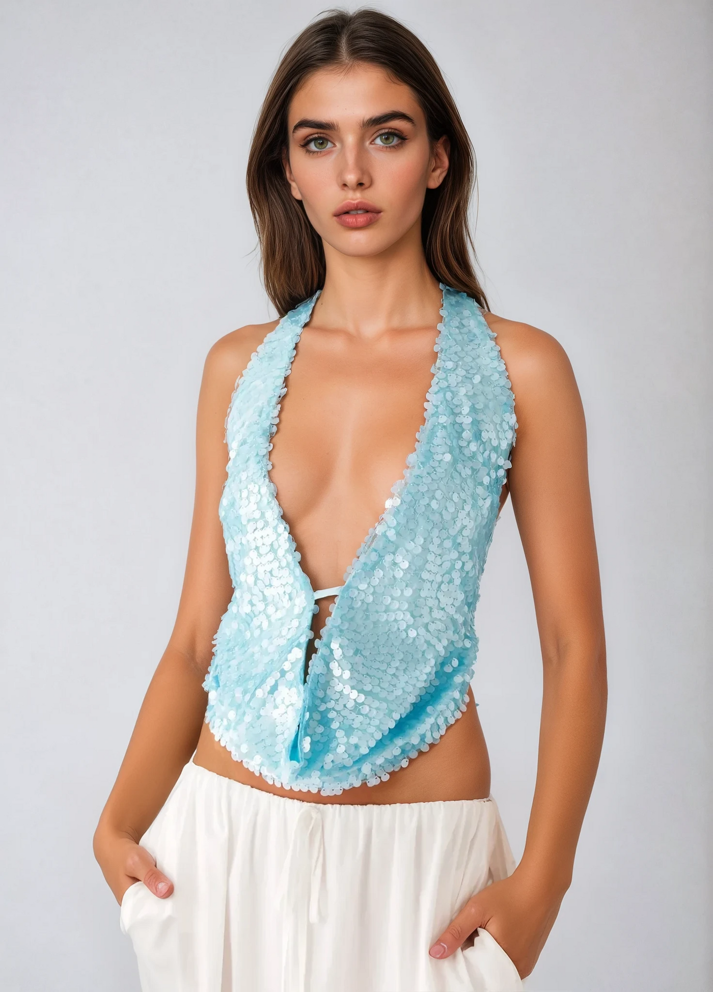 LUNA Azzurro Cowl Top.