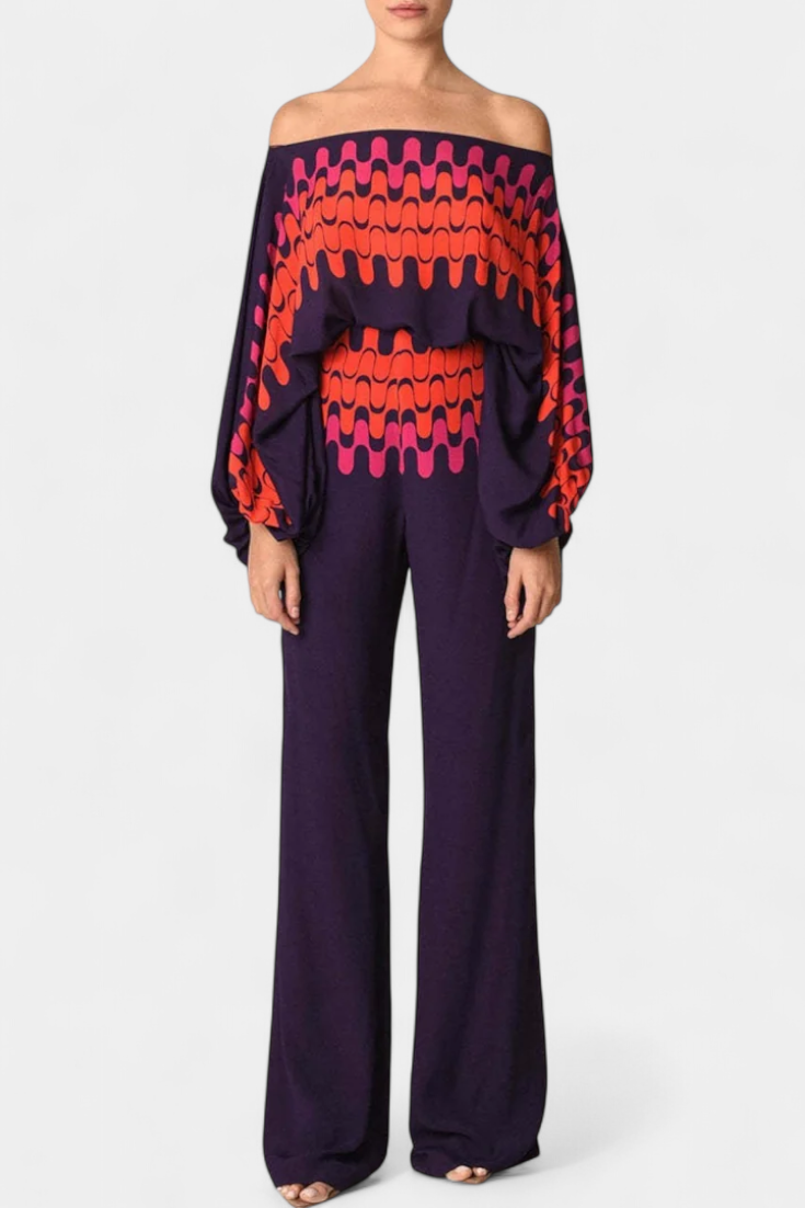 Sybella Conjunto Estampado de Dos Piezas con Pantalones de Pierna Ancha.