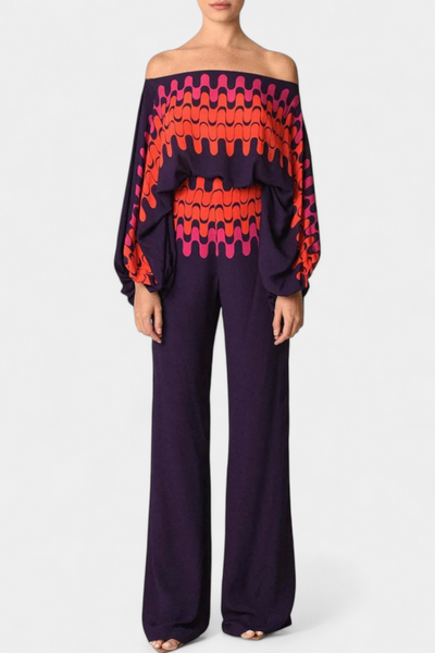 Sybella Conjunto Estampado de Dos Piezas con Pantalones de Pierna Ancha.