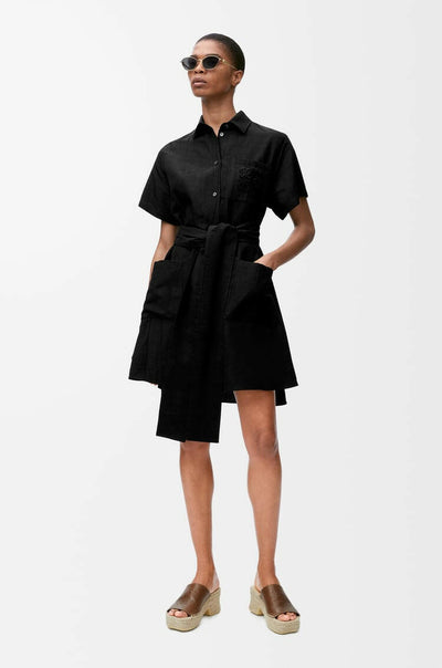 Lúcia Carmen Loew® - Vestido Curto Camisero de viscosa y lino.