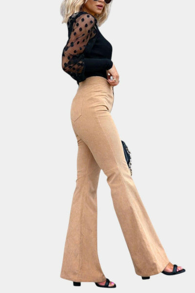 Kiara Pantalones de Terciopelo de Pierna Ancha de Cintura Alta.