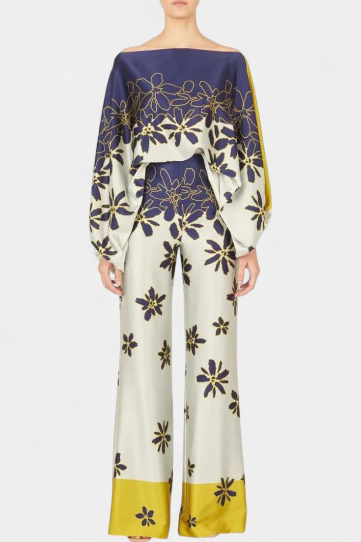 Sybella Conjunto Estampado de Dos Piezas con Pantalones de Pierna Ancha.