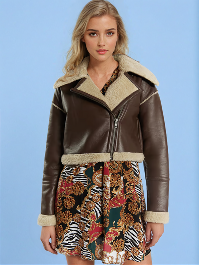 Aura | Giacca corta in pelle - Marrone.