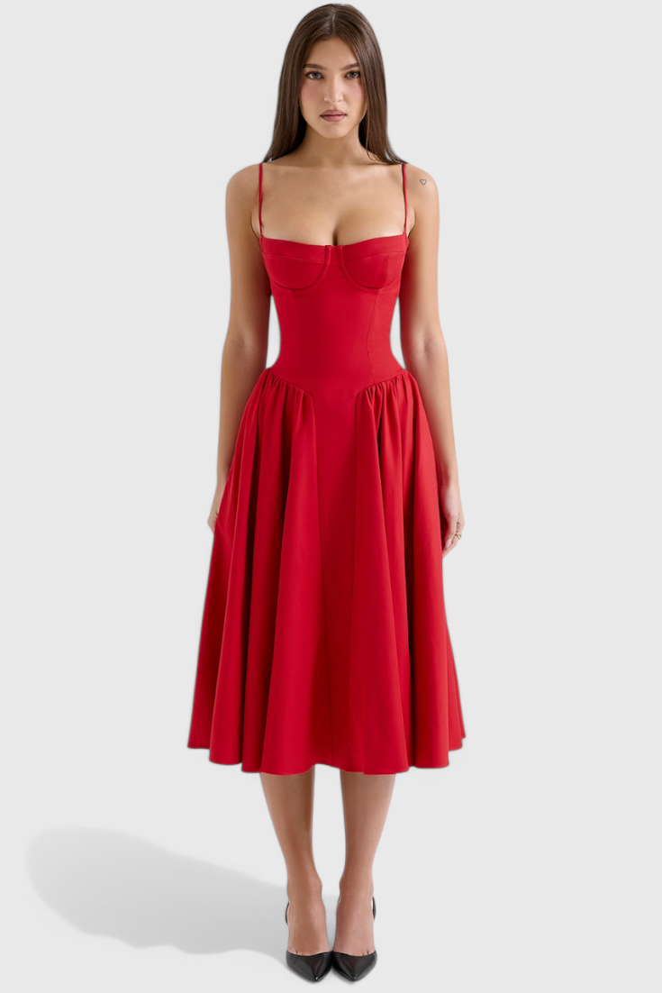 Felicity Vestido Midi Corsé Sin Mangas.