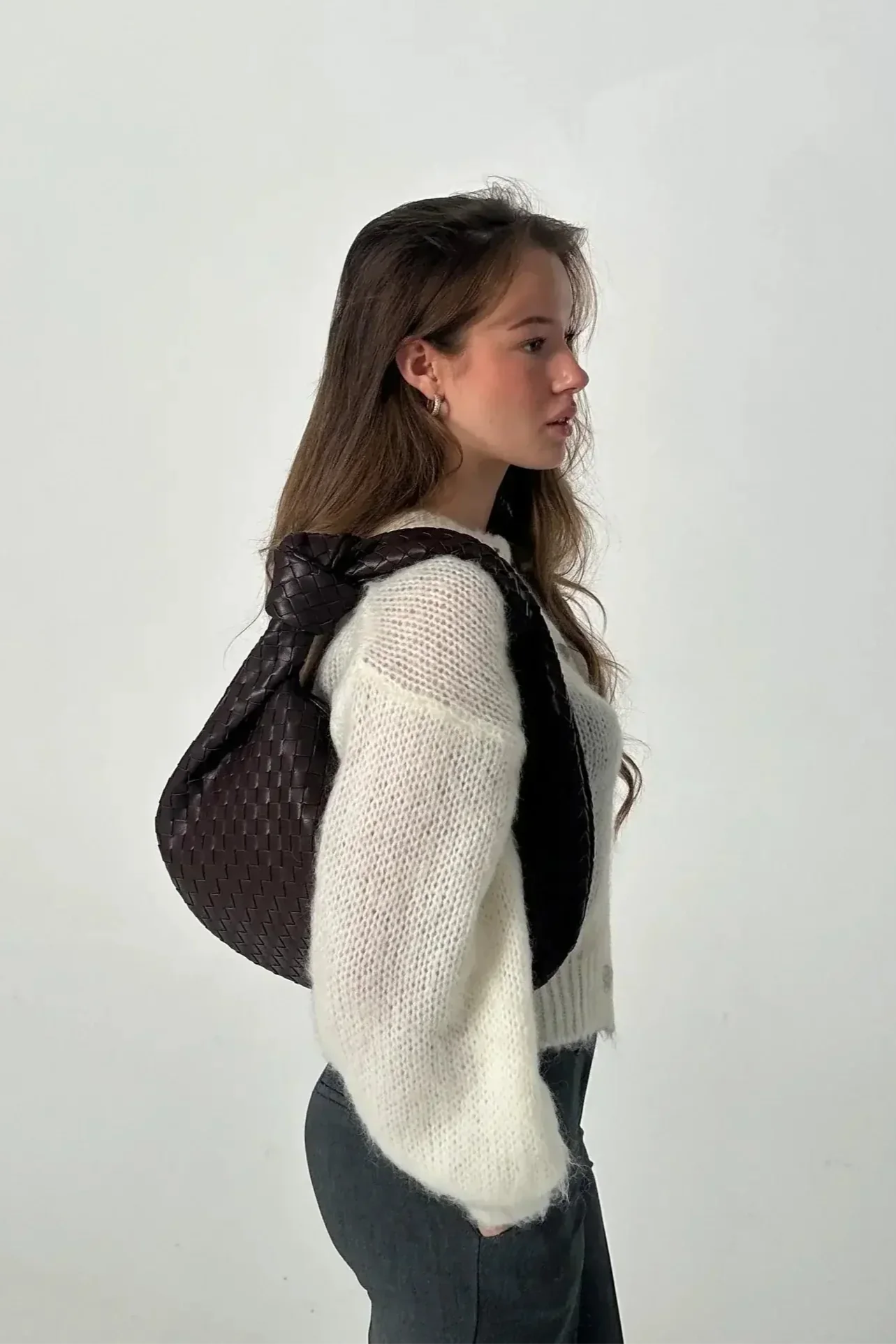 Sage Bolso de Hombro Mediano Tejido.