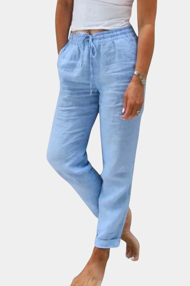 Violeta Pantalones de Lino Mezclado Ajuste Relajado.