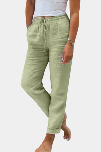 Violeta Pantalones de Lino Mezclado Ajuste Relajado.