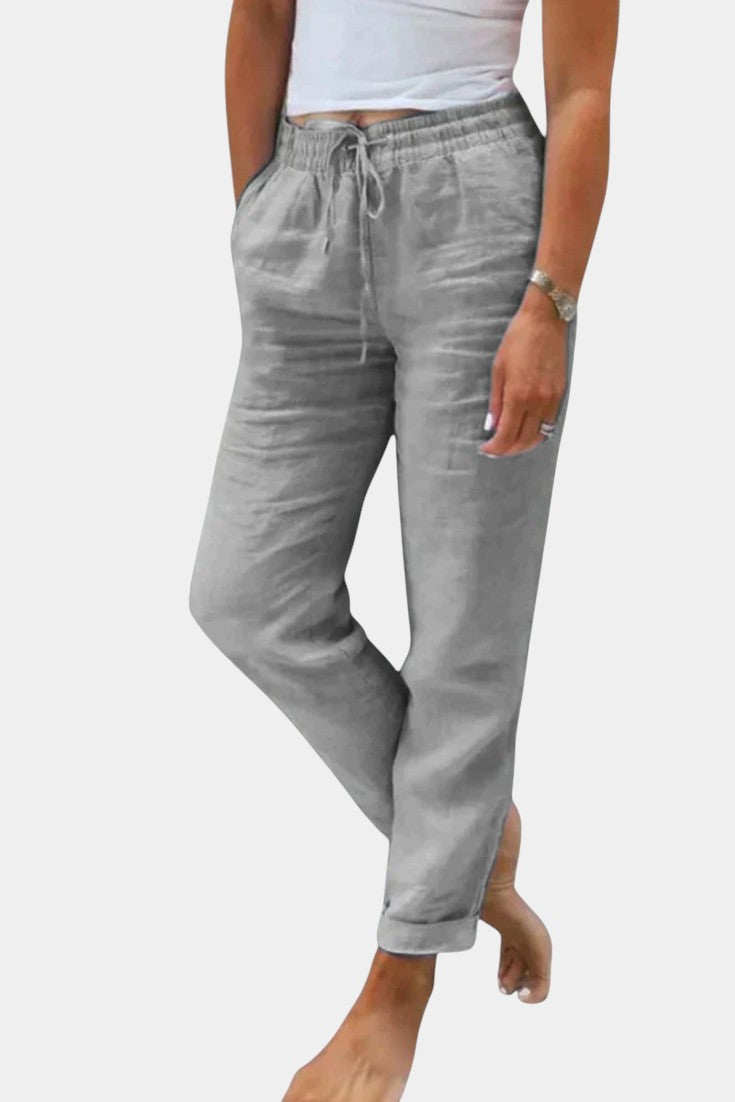 Violeta Pantalones de Lino Mezclado Ajuste Relajado.