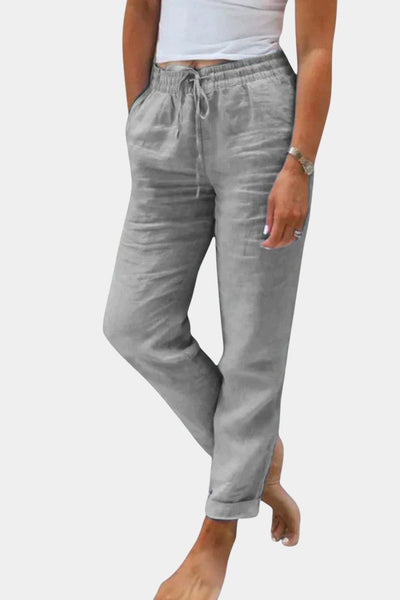 Violeta Pantalones de Lino Mezclado Ajuste Relajado.