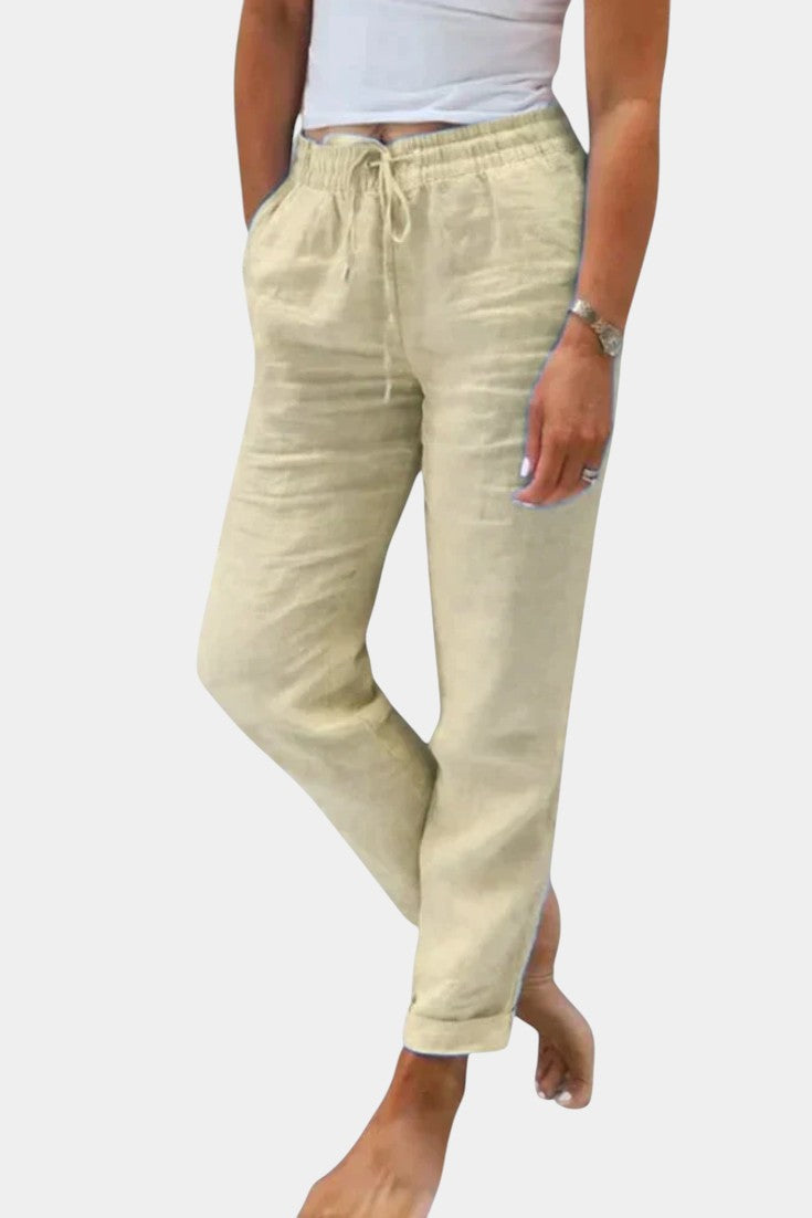 Violeta Pantalones de Lino Mezclado Ajuste Relajado.