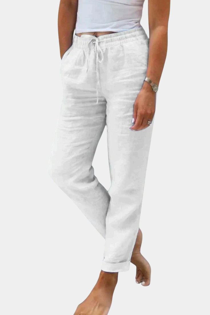 Violeta Pantalones de Lino Mezclado Ajuste Relajado.
