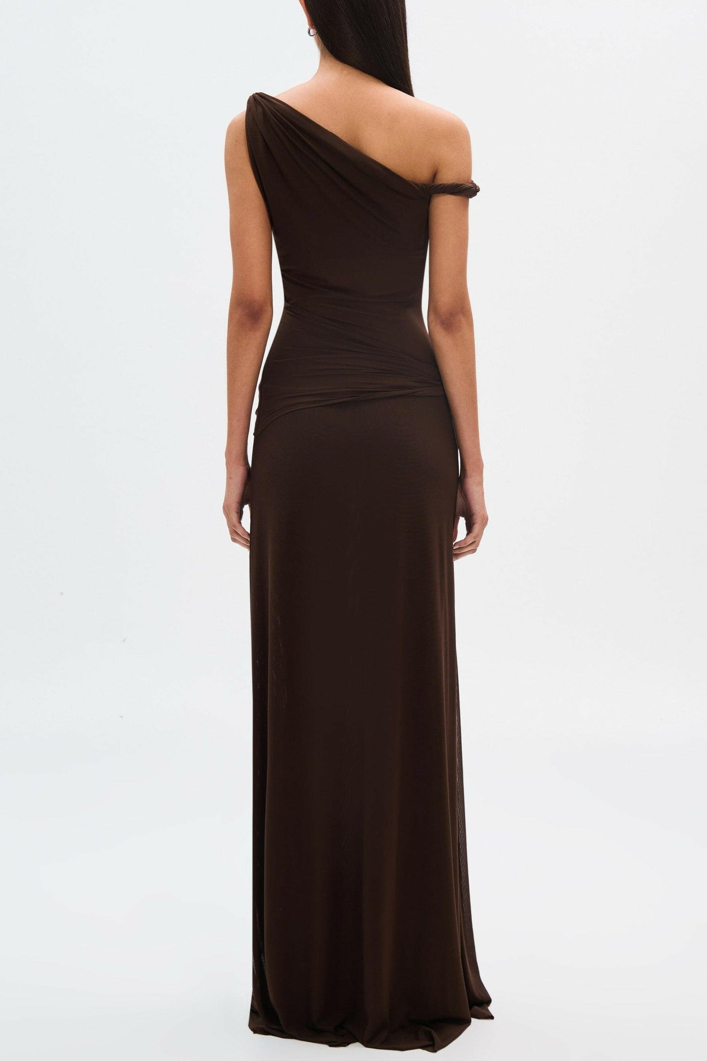 Eranda Vestido Maxi de Malla Drapada Off-Shoulder.