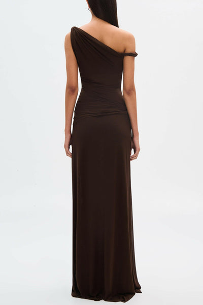 Eranda Vestido Maxi de Malla Drapada Off-Shoulder.