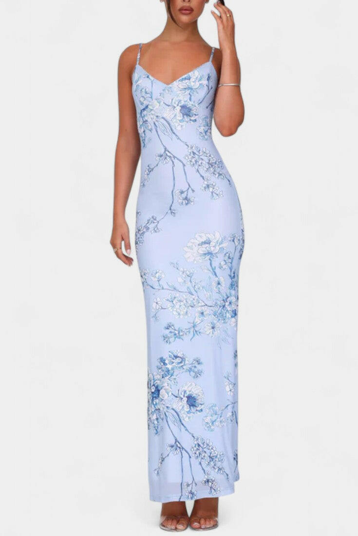 Iris Vestido de Encaje Floral Azul.