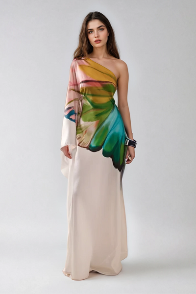 Flora – Vestido color crema pintado a mano.