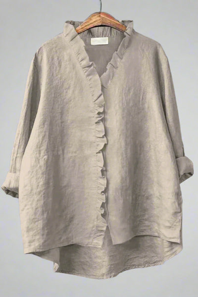 Sanela - Camisa informal con volantes en algodón y lino.