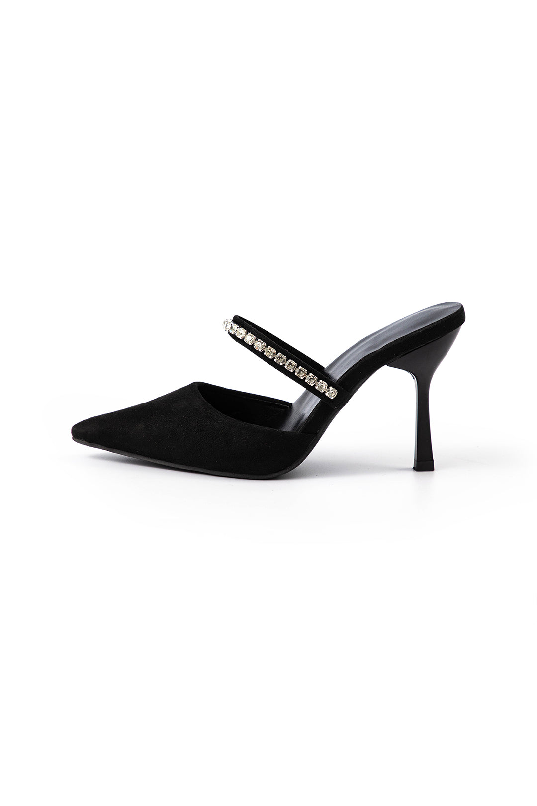 Sandalias de tacón alto con punta afilada adornadas con strass.