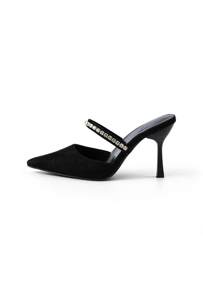Sandalias de tacón alto con punta afilada adornadas con strass.