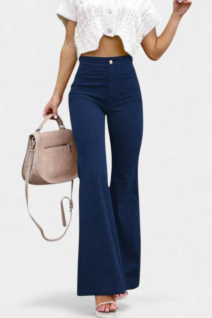 Kiara Pantalones de Terciopelo de Pierna Ancha de Cintura Alta.