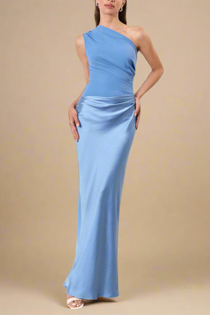 Ella - Elegante vestido largo plisado de un solo hombro.