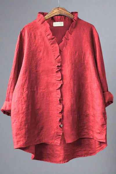 Sanela - Camisa informal con volantes en algodón y lino.