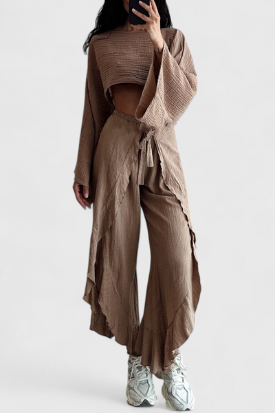 Elsie Conjunto Fluido con Kimono y Pantalón Cruzado.