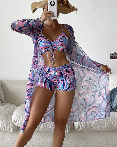 Laluna | Conjunto de bikini de 3 piezas con estampado.