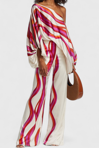 Sybella Conjunto Estampado de Dos Piezas con Pantalones de Pierna Ancha.