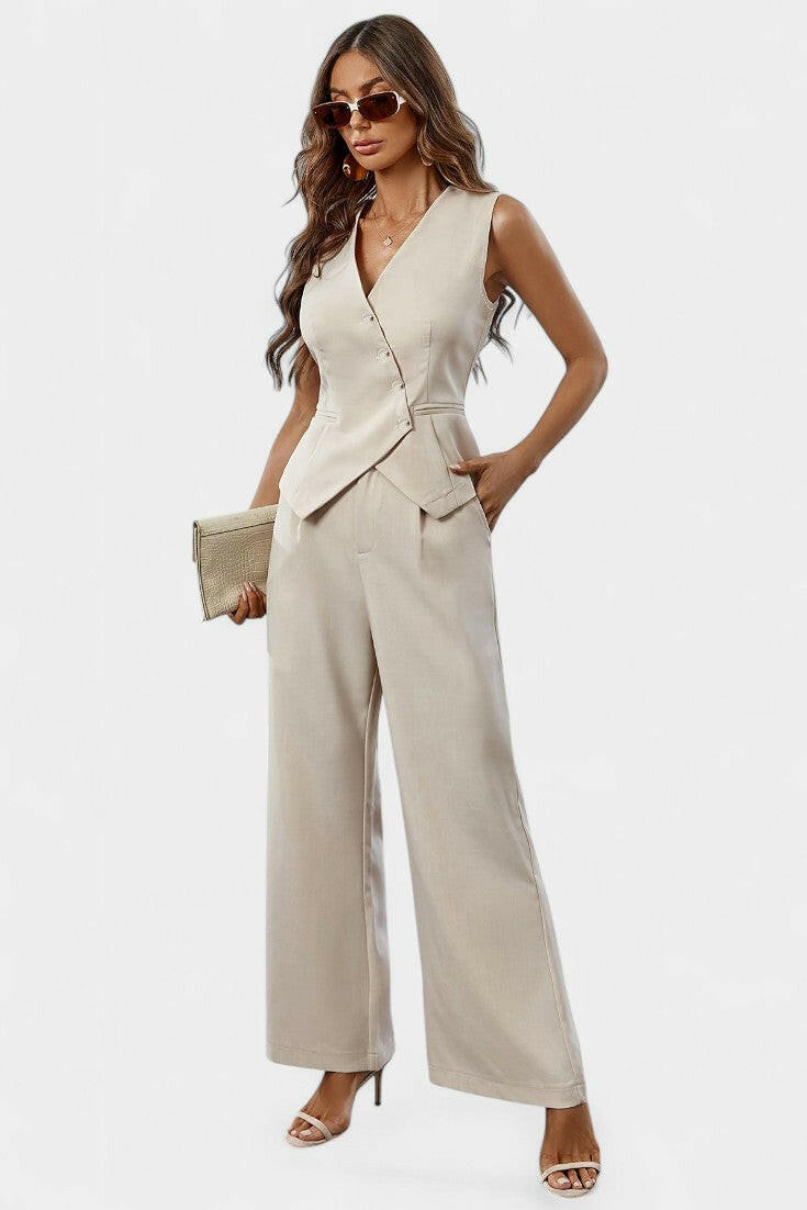 Heskia Conjunto de Chaleco Sin Mangas y Pantalones de Pierna Ancha.