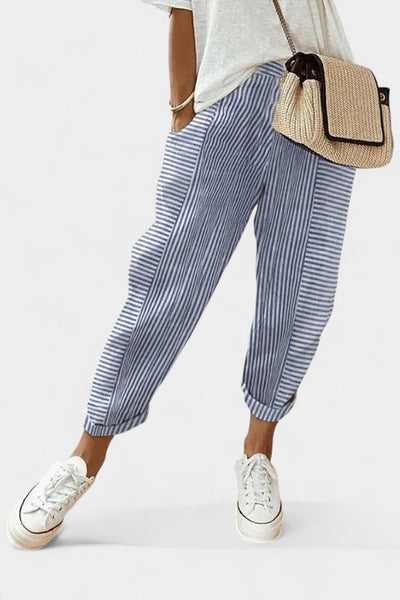 Alba Pantalones de Mezcla de Lino a Rayas.