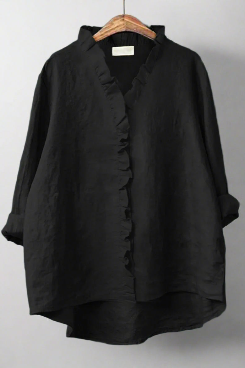 Sanela - Camisa informal con volantes en algodón y lino.