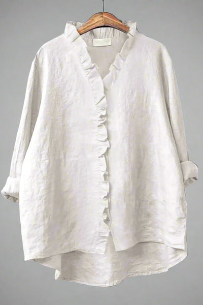Sanela - Camisa informal con volantes en algodón y lino.