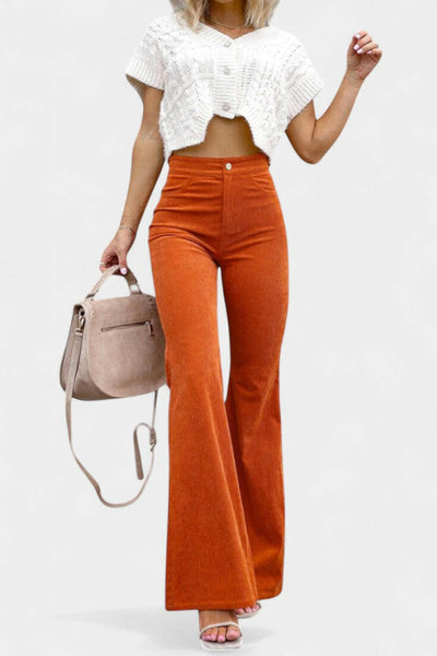 Kiara Pantalones de Terciopelo de Pierna Ancha de Cintura Alta.