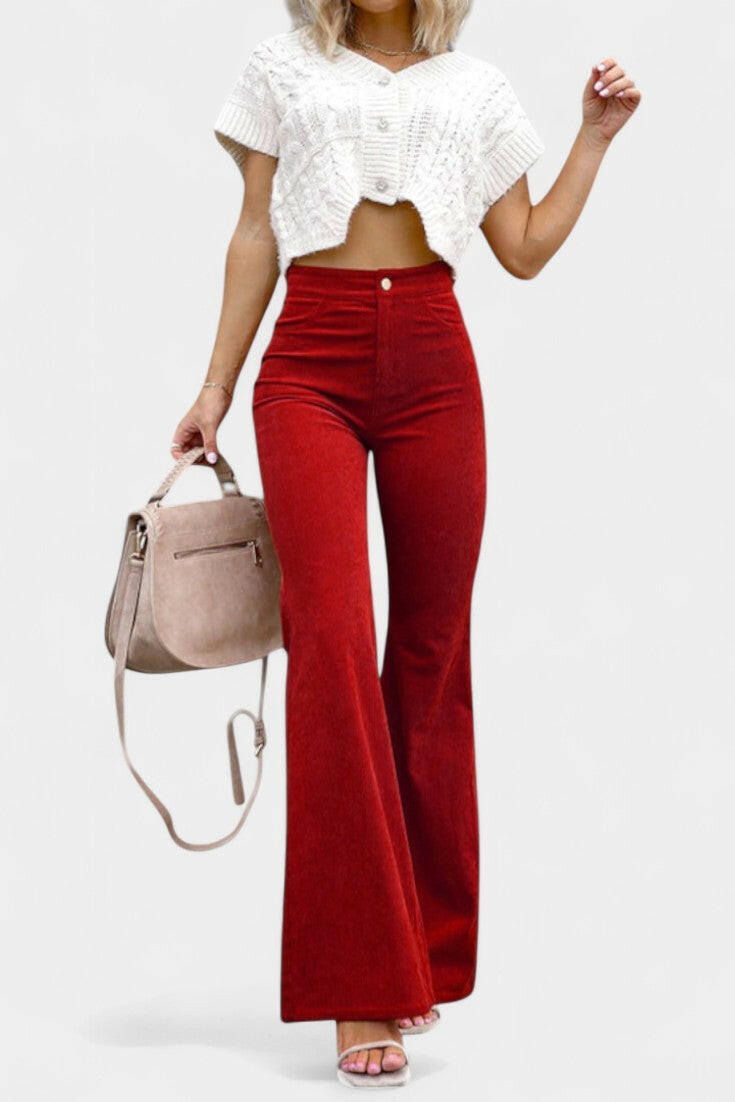 Kiara Pantalones de Terciopelo de Pierna Ancha de Cintura Alta.